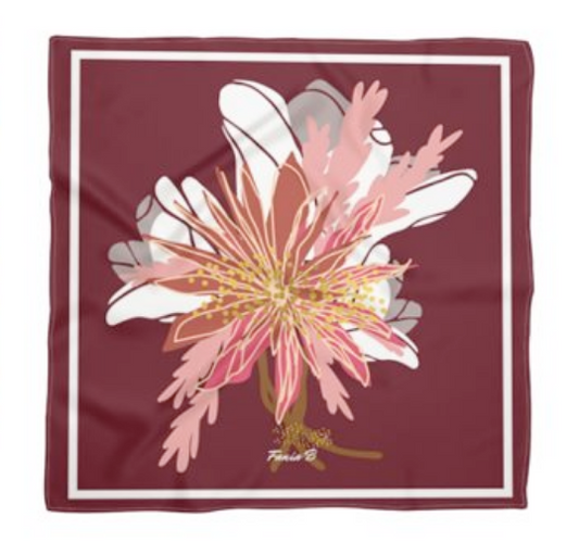 Tropical Art Nouveau Silk Scarf - Burgundy