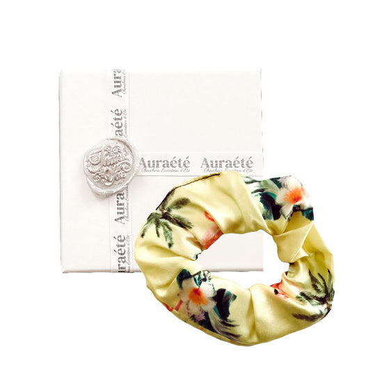 Flamingo Miami silk scrunchie by Auraété